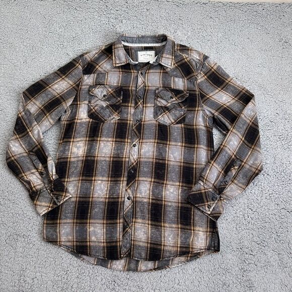 BKE Other - BKE Vintage Shirt Mens Large Brown Plaid Snap Yoke Spread Collar Point Pockets